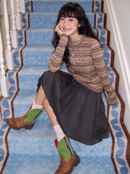 Retro Striped Embroidered Long-Sleeve T-Shirt【s0000013997】