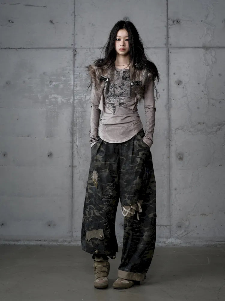 Deconstructed Print Long-Sleeve Knit Base【s0000014117】