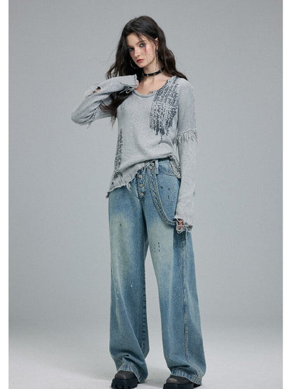 Washed Scratch Wide-Leg Jeans【s0000016255】