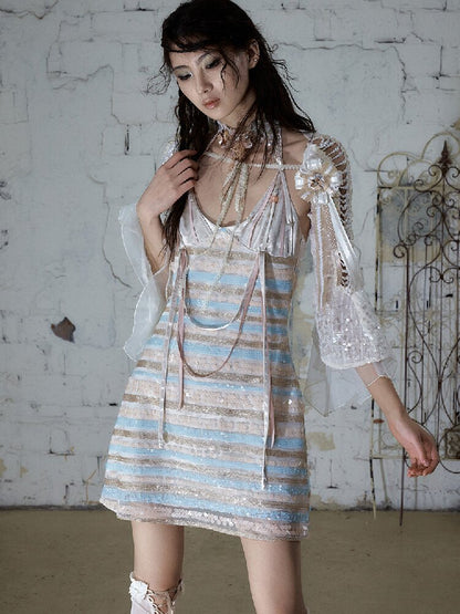 Baroque Sequin Satin Halter Dress【s0000017239】