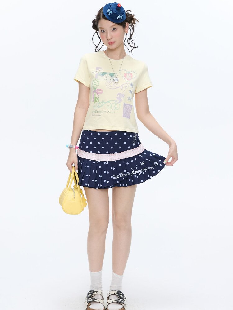 Navy Blue Polka Dot Lace Skirt【s0000016399】