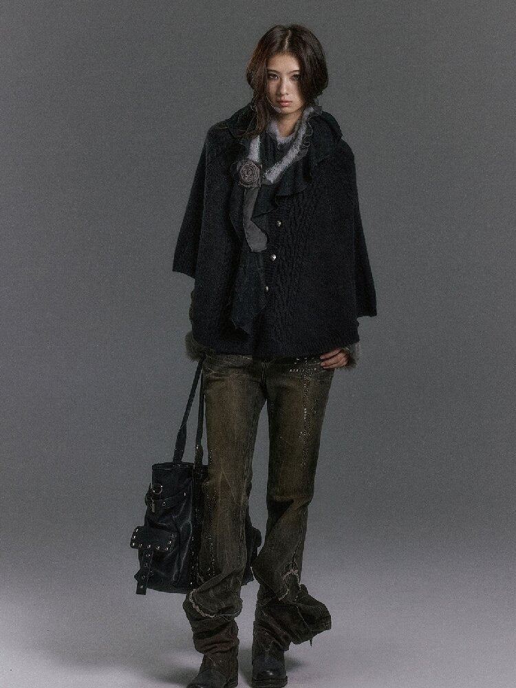 Detachable Fur Collar Twisted Cape Jacket【s0000019245】