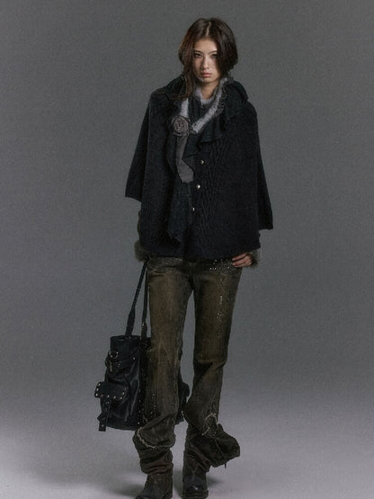 Detachable Fur Collar Twisted Cape Jacket【s0000019245】