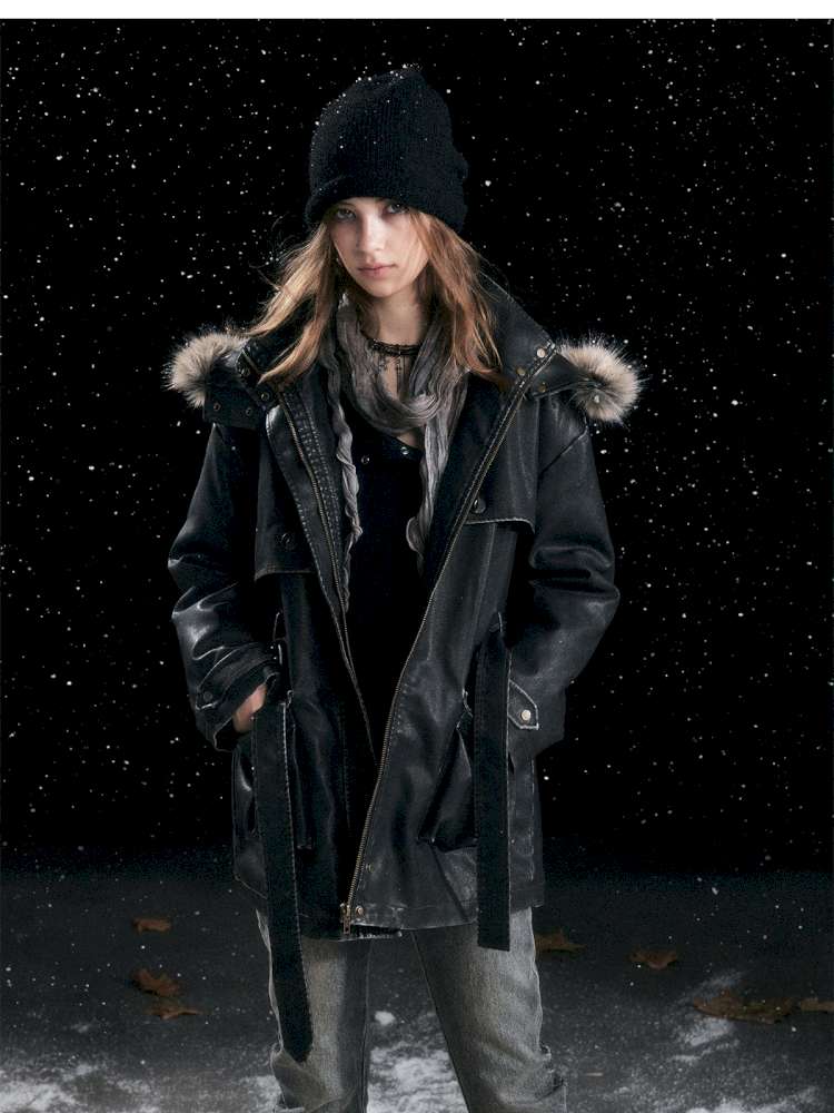 Heavy Industry Fur Collar Distressed Hooded Coat【s0000014671】