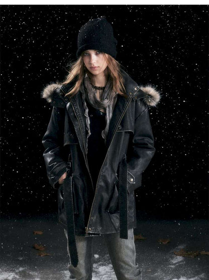 Heavy Industry Fur Collar Distressed Hooded Coat【s0000014671】