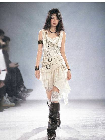 Strap Print Lace Ruffled Dress【s0000016214】