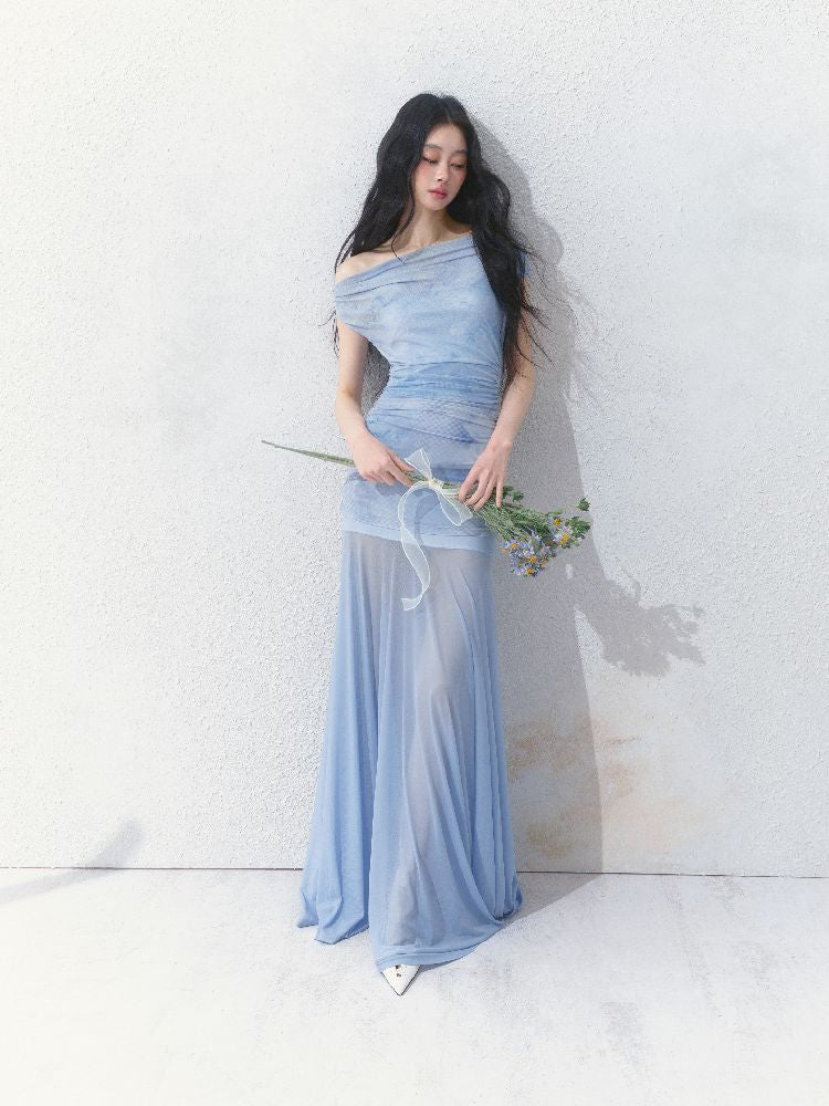 Tansparent a-line tulle dress【s0000012149】