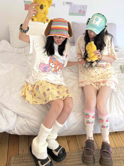 Bear Heart Print Star Loose T-Shirt【s0000017510】
