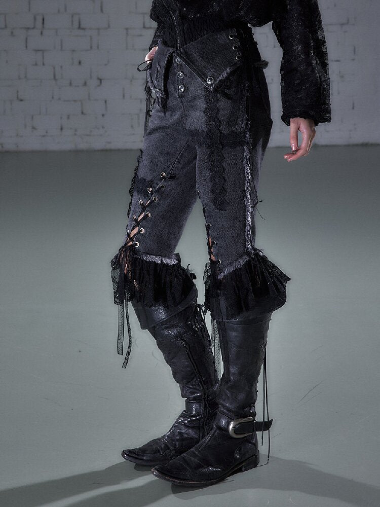 Raw Edge Lace Skinny Denim Pants【s0000016202】