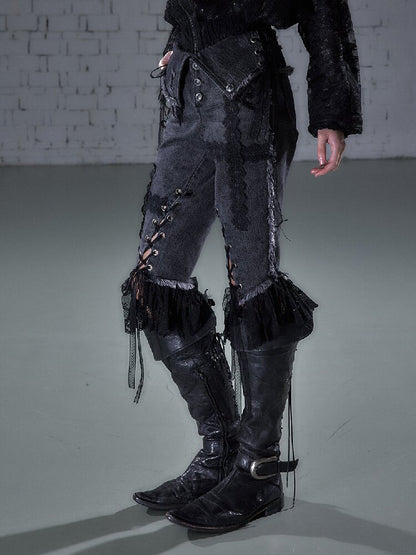 Raw Edge Lace Skinny Denim Pants【s0000016202】