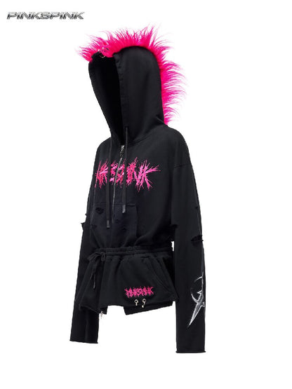 Riveted Hole Design Hooded Sweatshirt【s0000017728】
