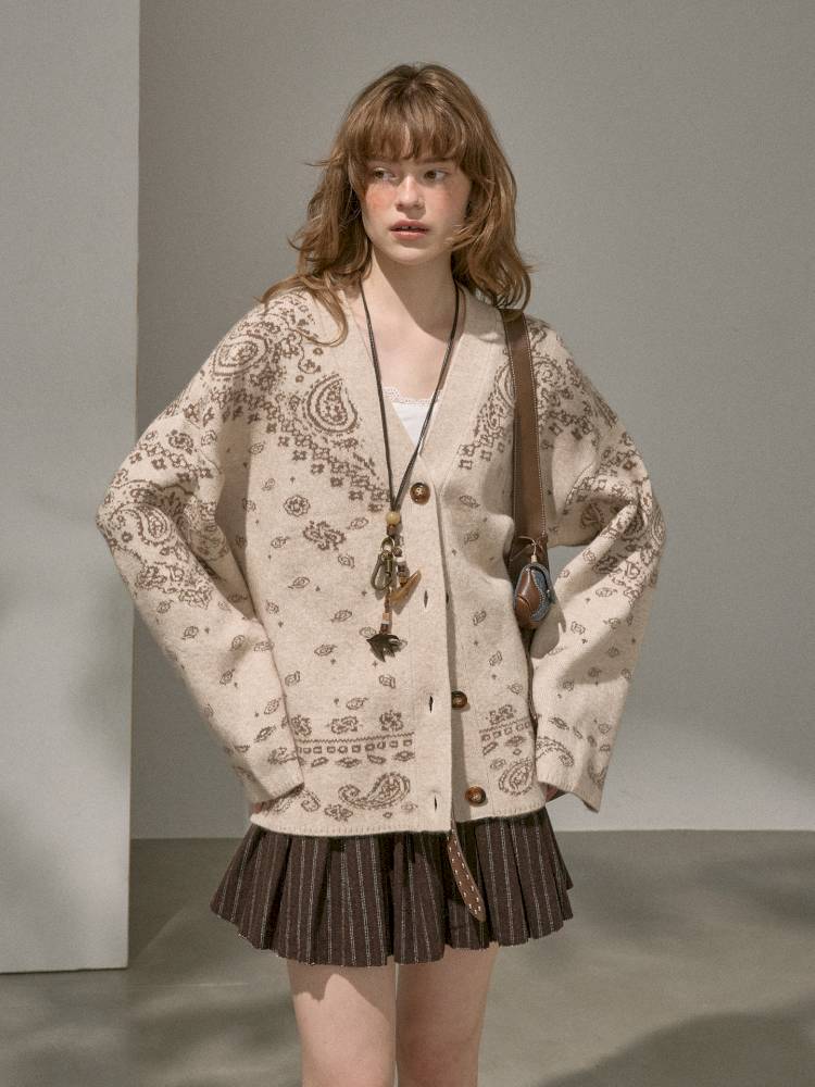 Button-Front Jacquard Knit Cardigan【s0000014394】