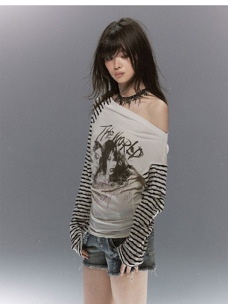 Punk Graffiti Portrait Striped T-Shirt【s0000017854】