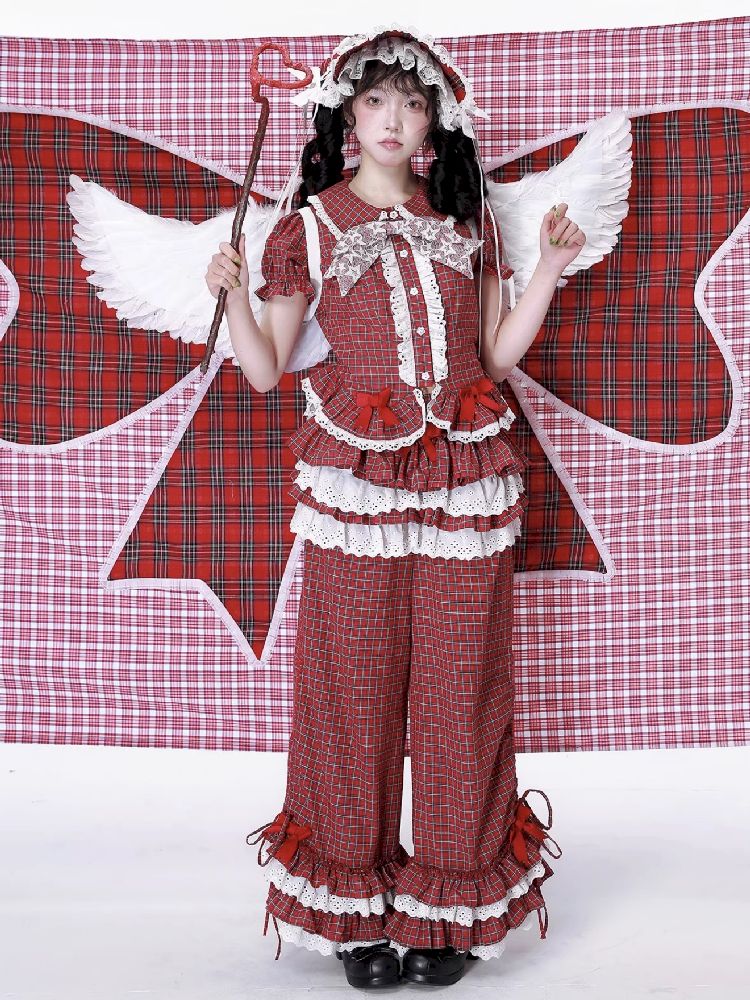 Plaid Short Sleeve Blouse【s0000012189】