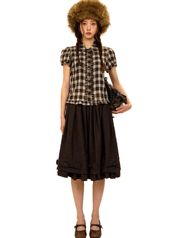 Color Block Plaid Shirt Mini Skirt【s0000017906】