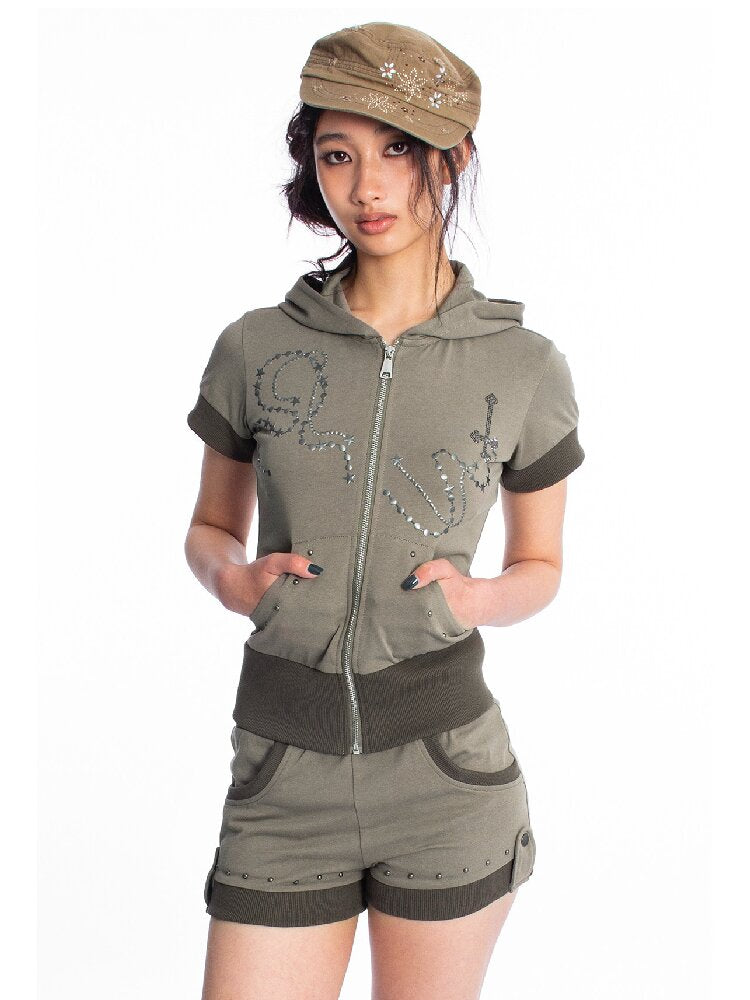 Star Chain Rivet Hooded Shorts Set【s0000018050】