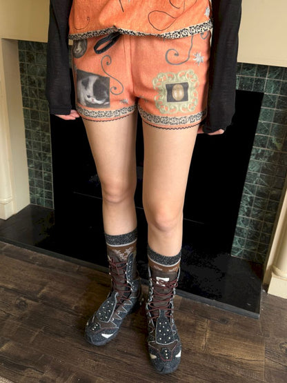 Bow orange stretch elastic shorts【s0000013519】