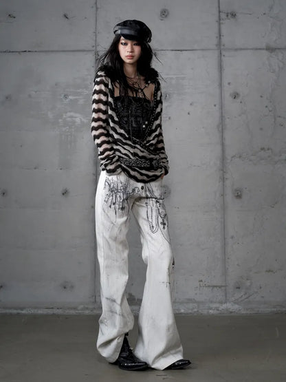 Denim Distressed Wide-Leg Pants【s0000013949】