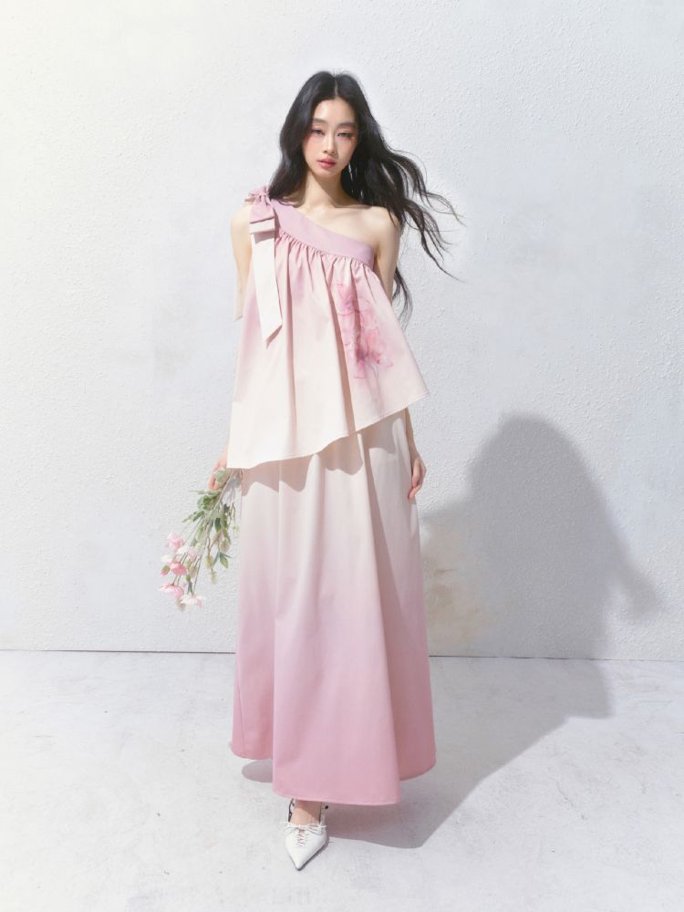 Slant Shoulder Niche Ambiance Dress【s0000012160】