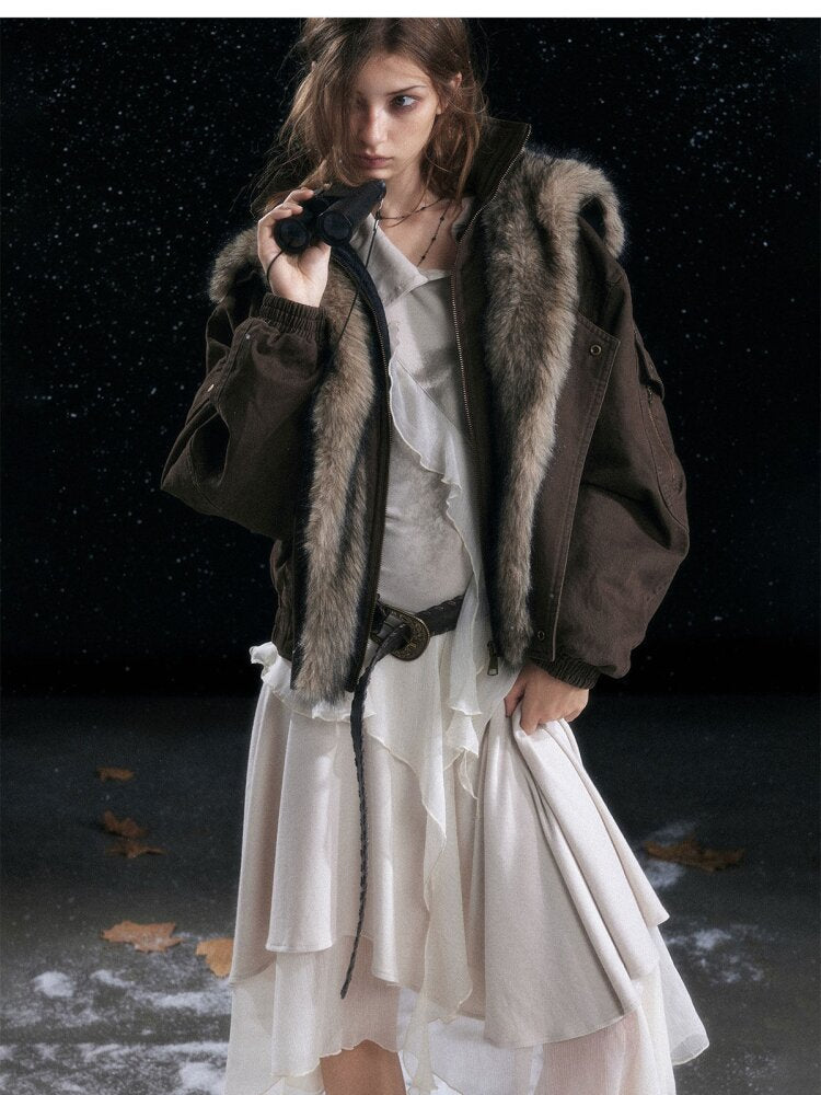 Smudged Print Ruffled Panel Dress【s0000015551】