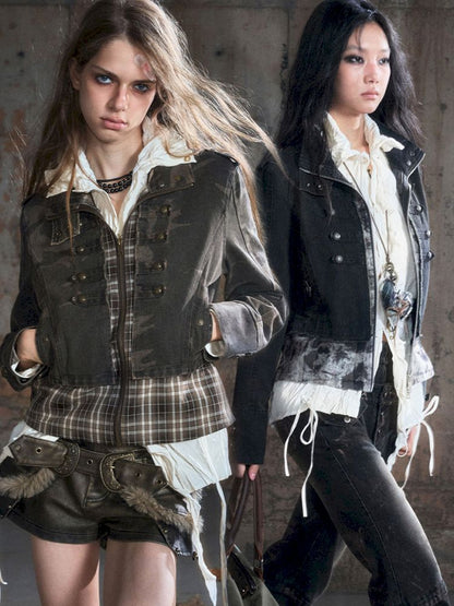 Standing collar zipper positive shoulder jacket【s0000013891】