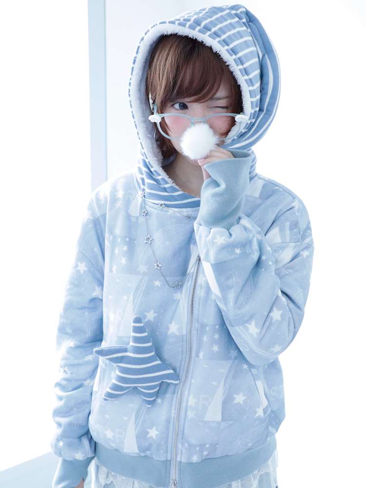 Ghost Horse Star Print Diagonal Zip Jacket【s0000014691】