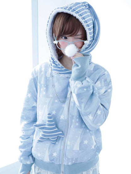 Ghost Horse Star Print Diagonal Zip Jacket【s0000014691】