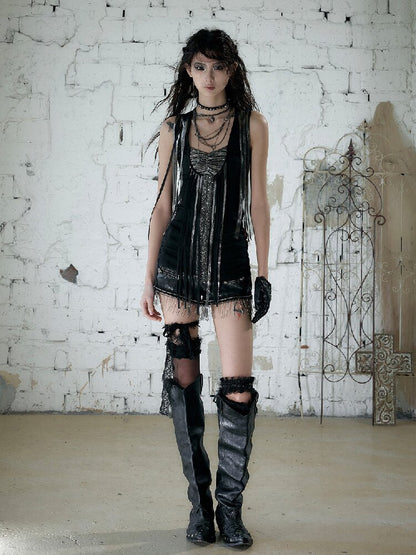 Sequins Fringed Diamond Halterneck Vest【s0000016987】