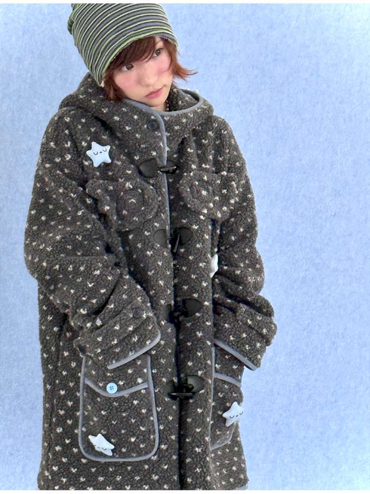 Old-fashioned Gray Horn Buckle Hooded Jacket【s0000014699】