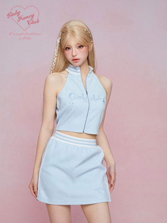 Cut Off Shoulder Sleeveless Top Casual Pants Sweatshirt Three Piece Set【s0000007863】