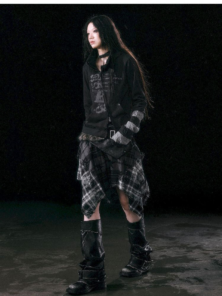 Star Plaid IRREGULAR RAW EDGE HALF SKIRT [S0000010750]