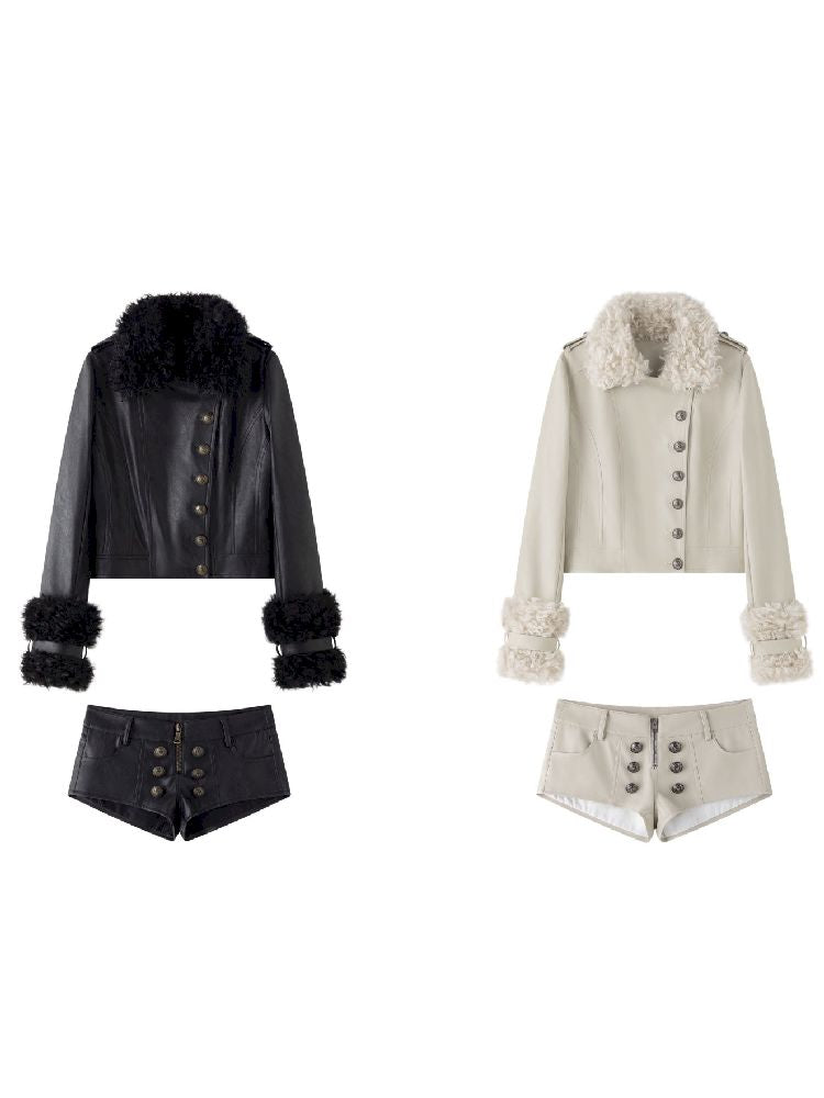 Leather Jacket Shorts Set [S0000010740]