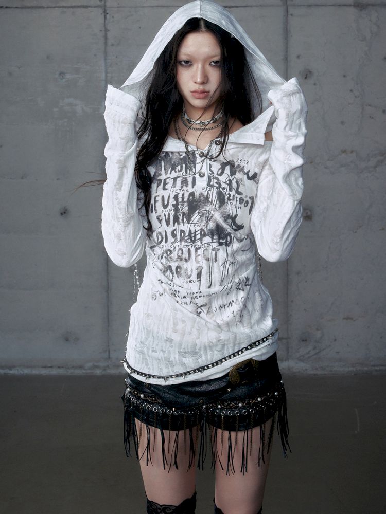 Backless Hooded Long Sleeve Bottom Top【s0000013469】