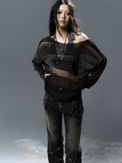 Raglan Cutout Knit Cowl Top【s0000012640】