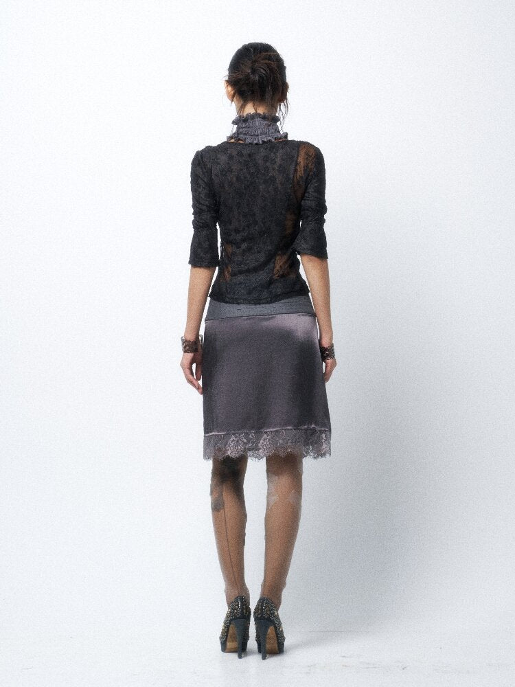 Flocked Lace Paneled Ruffled Shirt【s0000016067】