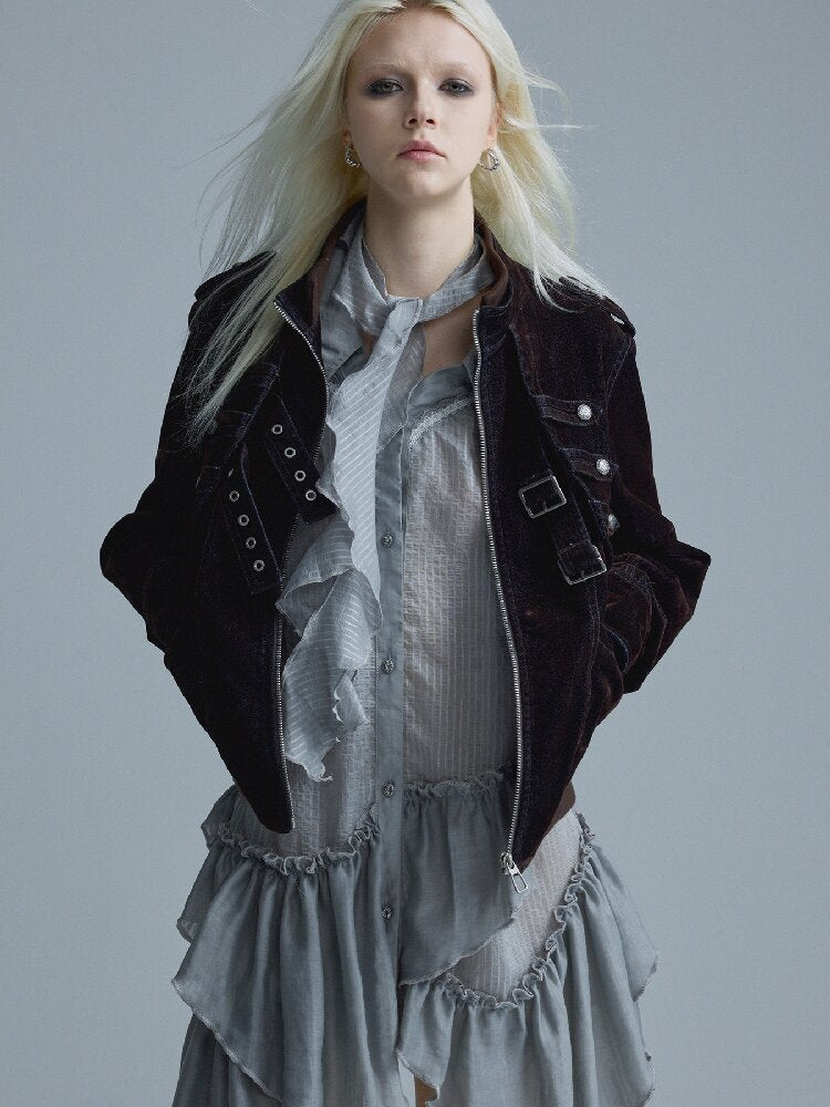 Napoleonic Matte Velvet Belt Jacket【s0000018551】