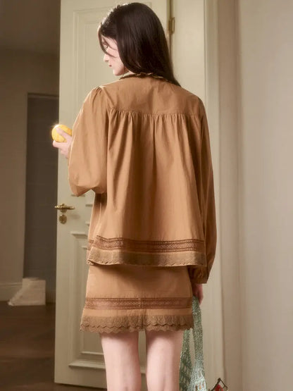 Natural Cotton Shirt Skirt Set【s0000014330】