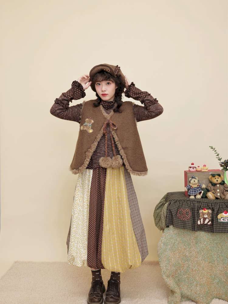 Vintage Girly Yellow Brown Flower Skirt【s0000014840】