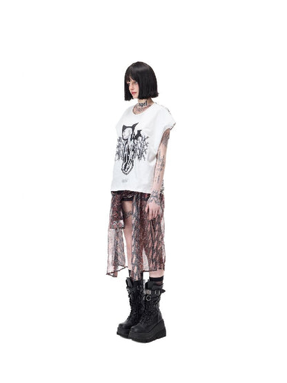 Cat Bone Print Patchwork Top【s0000017718】