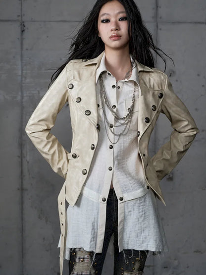 Slim-Fit Short Leather Jacket【s0000013945】