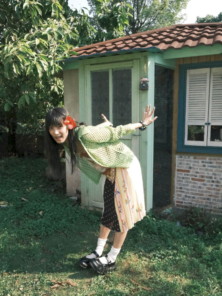 Patchwork lace print polka dot pleated skirt【s0000012769】