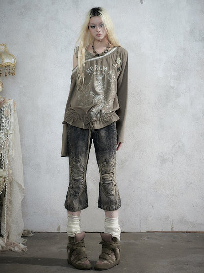 Rhinestone Three-Quarter Jeans【s0000017983】