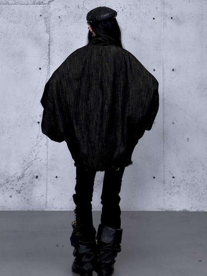 Punk Plaid Denim Bat Woolen Coat【s0000014929】