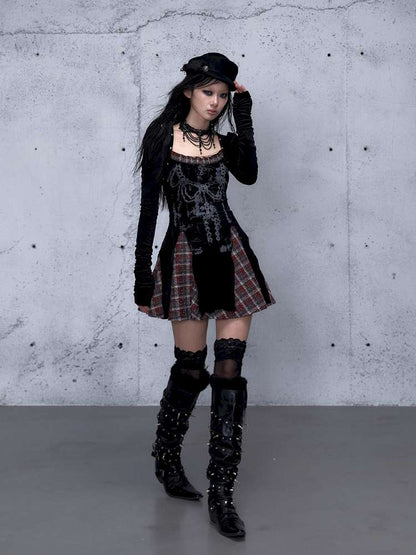 Vintage Baroque Velvet Check Dress【s0000014935】