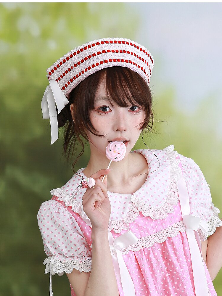 Pink Striped Navy Lolita Hat【s0000016557】