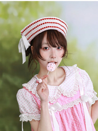 Pink Striped Navy Lolita Hat【s0000016557】