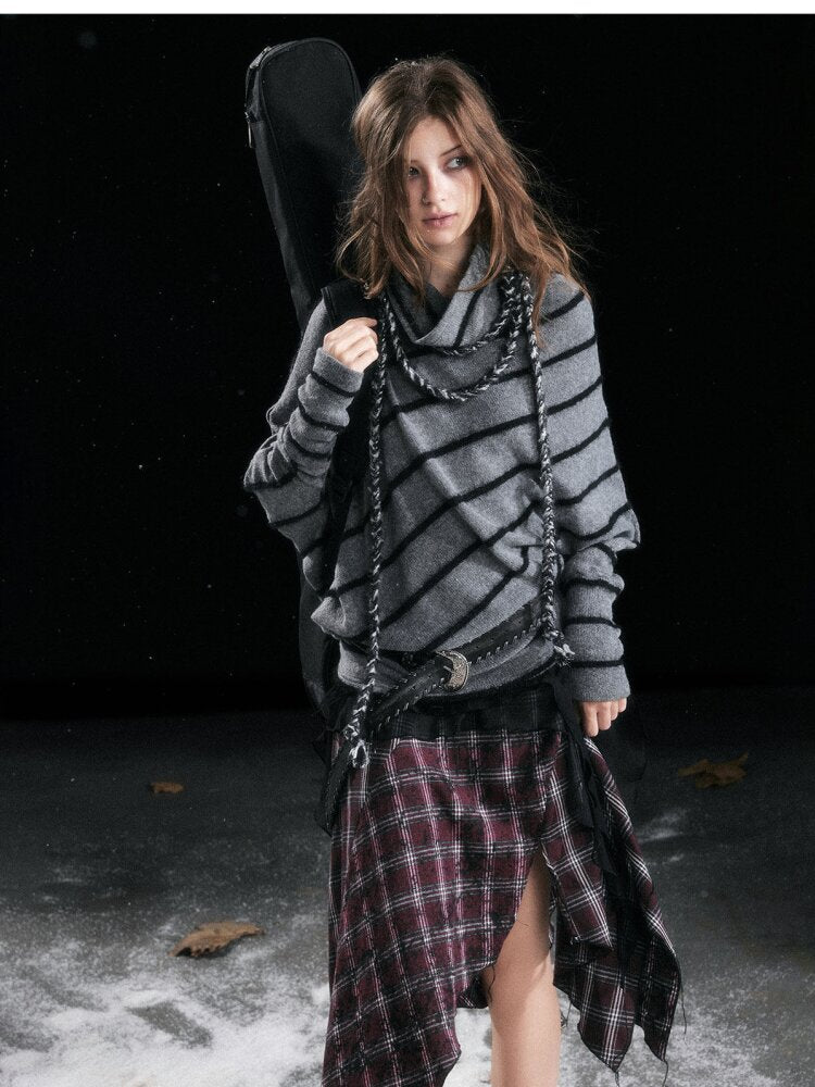 Twill Stripe Braided Wool Sweater【s0000015553】