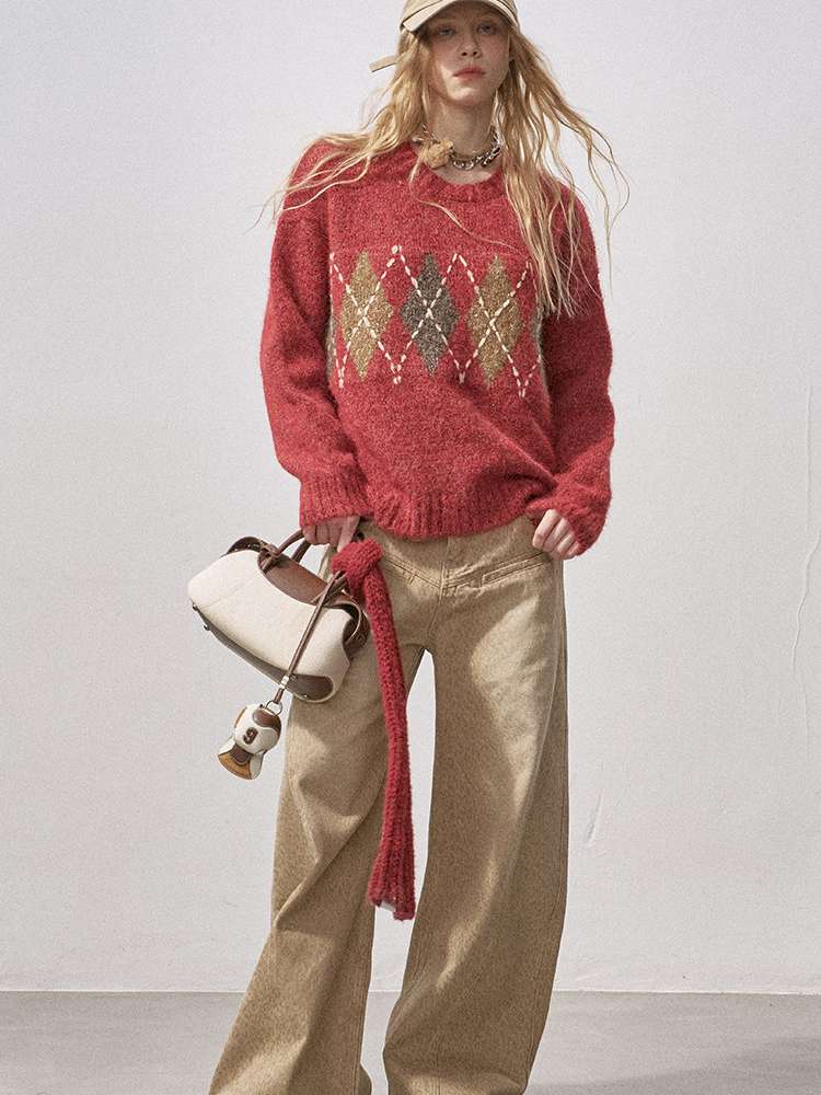 Diamond Plaid Knit Sweater Pants【s0000015072】