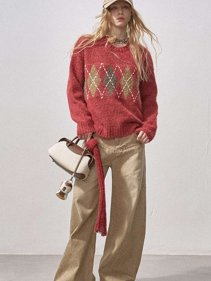 Diamond Plaid Knit Sweater Pants【s0000015072】
