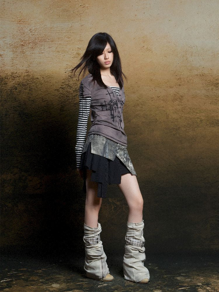 토템 크로스 인쇄 긴 슬리브 티셔츠 [S0000011819]